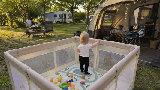 'Neem de inklapbare grondbox mee naar de camping.'