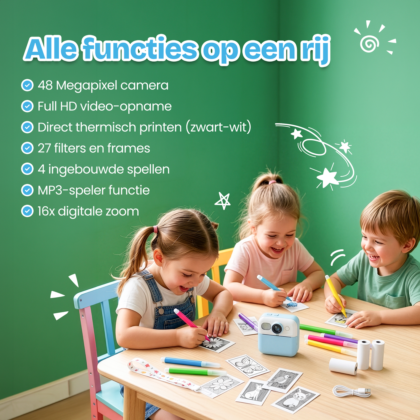 Kindercamera met foto printer